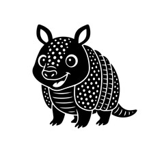 Cute cartoon armadillo with big eyes and a happy smile silhouette isolated on white background