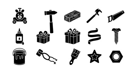 Obraz premium Black and white tool and gift icons collection for diy and crafting themes