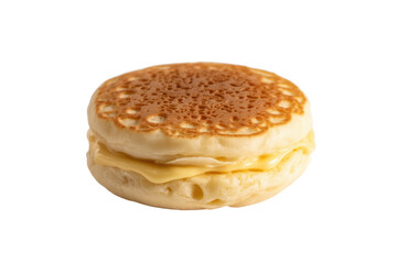 A fluffy pancake sandwich filled with creamy butter, isolated on a transparent background. background removed