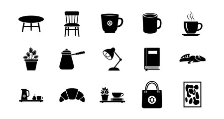 Minimalist icon set: coffee, home decor, and lifestyle elements