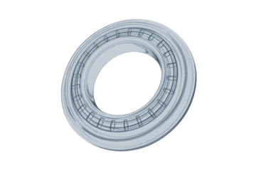 Abstract 3D render of a metallic ring with intricate details, resembling a futuristic or technological component. background removed