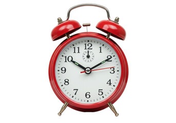 Red alarm clock PNG isolated on transparent background, vintage style timepiece for reminders and time management