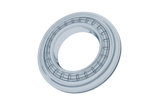 Abstract 3D render of a metallic ring with intricate details, resembling a futuristic or technological component. background removed