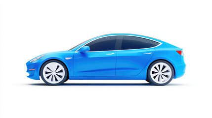 Fototapeta premium Blue electric car side view with sleek design and modern aerodynamic shape isolated on white background