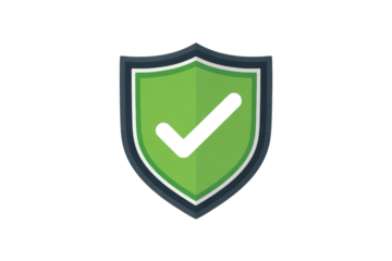 Green shield icon with a checkmark, symbolizing security, protection, and approval. background removed