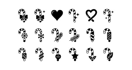 Obraz premium Holiday candy cane icons: festive silhouette collection with decorative designs