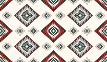 Seamless geometric ethnic pattern inspired by Native American tribal fabric. Traditional Aztec and Navajo style carpet and tile vector design on navy  background. Perfect for textile, wrapping,