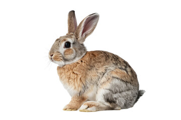 Fototapeta premium Adorable brown and grey rabbit sitting on a transparent background, isolated, png. background removed
