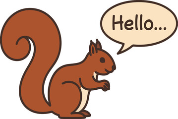A cartoon squirrel saying hello with a speech bubble illustration