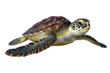Fototapeta premium A 3D rendered image of a Hawksbill sea turtle swimming, showcasing its detailed shell and flippers. background removed