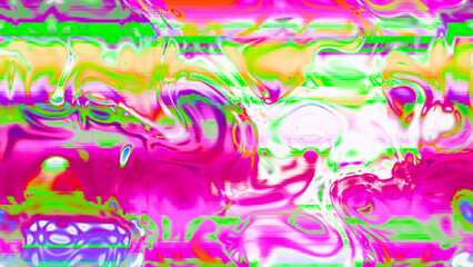 Fototapeta premium Abstract psychedelic glitch waves with neon colors, distorted digital fluid texture and VHS scanline effect