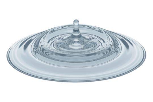 A single water droplet falling and creating concentric ripples on a calm surface. background removed