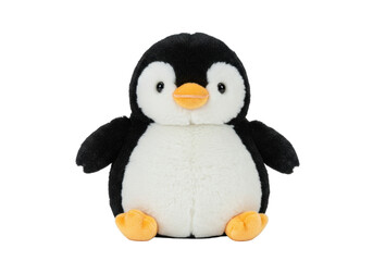 Fototapeta premium Cute penguin plush toy PNG isolated on transparent background, adorable stuffed animal for kids and collectors