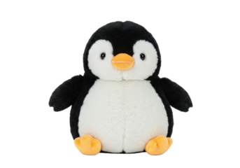 Cute penguin plush toy PNG isolated on transparent background, adorable stuffed animal for kids and collectors