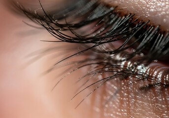 Naklejka premium Detailed macro shot capturing the intricate details of eyelashes and skin texture around the eye area emphasizing beauty