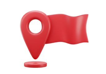 Red map pointer with flag isolated PNG, location pin icon for navigation and travel apps on transparent background