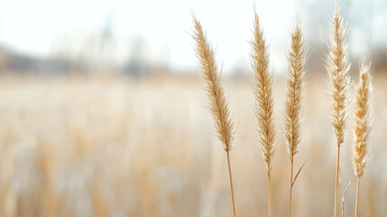 Fototapeta premium Dry grass swaying gently in wind, creating serene and peaceful atmosphere