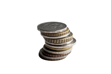 A close-up shot of a stack of Russian rubles coins against a transparent background. background removed