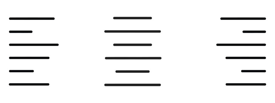 Align left, center, right icon vector. bars arrange, alignment symbol. vector illustration.