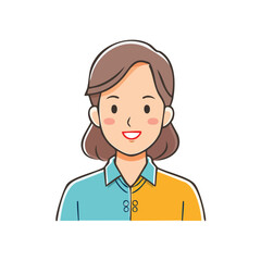 Obraz premium Profile photo cartoon of a happy woman with brown hair and colorful t-shirt