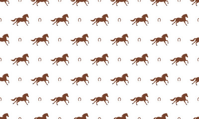 Simple brown horse and horseshoe seamless pattern background. Silhouette Horse. Vector Animal Flat Illustration.