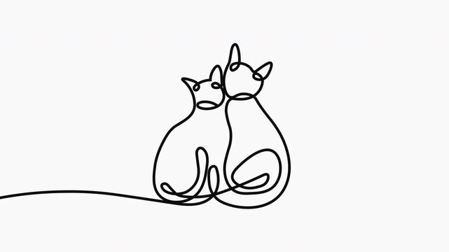 Continuous line drawing cats, cute minimalist pet illustration, black line art, white background