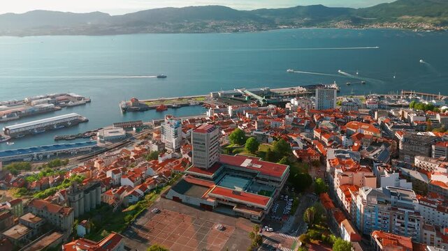 Aerial of Vigo City Center, Pontevedra, Galicia, Spain