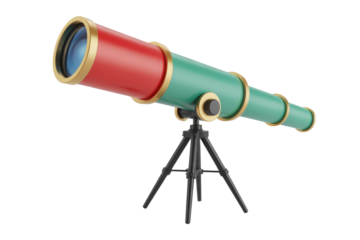 A vibrant red and teal telescope on a tripod, ready for celestial exploration. background removed