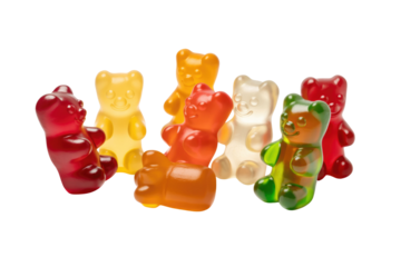 A group of colorful gummy bear candies, transparent and delicious. background removed