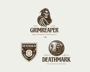 Death Skull grim reaper holding scythe logo template