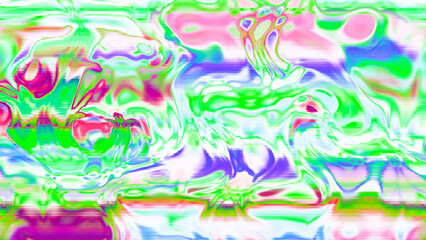 Abstract psychedelic glitch waves with neon colors, distorted digital fluid texture and VHS scanline effect
