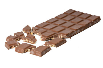 Photo of chocolate bar taken with a high-resolution camera using the focus-stacking technique on a white background.