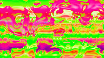 Abstract psychedelic glitch waves with neon colors, distorted digital fluid texture and VHS scanline effect