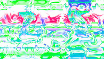 Abstract psychedelic glitch waves with neon colors, distorted digital fluid texture and VHS scanline effect