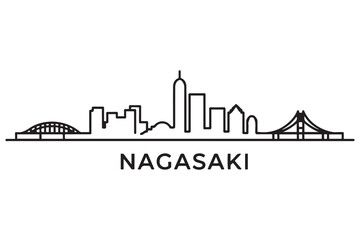 Fototapeta premium Nagasaki Line Art skyline silhouette. Black Nagasaki city design. with white background