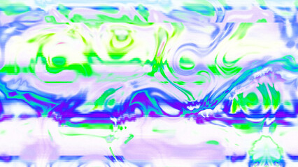 Abstract psychedelic glitch waves with neon colors, distorted digital fluid texture and VHS scanline effect