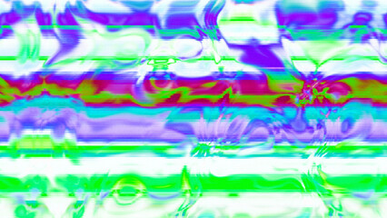 Abstract psychedelic glitch waves with neon colors, distorted digital fluid texture and VHS scanline effect