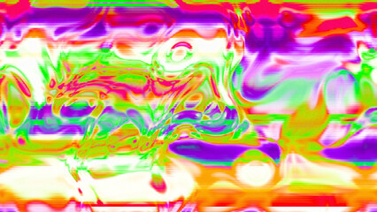 Abstract psychedelic glitch waves with neon colors, distorted digital fluid texture and VHS scanline effect