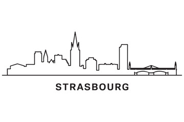 Obraz premium Strasbourg Line Art skyline silhouette. Black Baton Rouge city design. with white background