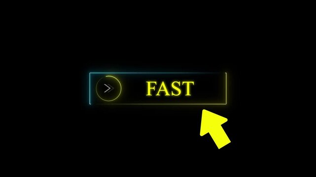 Glowing neon line mouse cursor animation pointing towards fast button in looping with transparent background. up and down on fast arrow text arrow ... See More