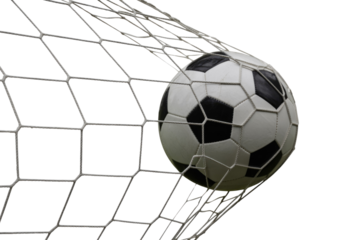 A soccer ball enters the goal net, a moment of victory captured in this image. background removed