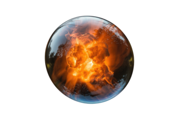 A fiery explosion contained within a transparent sphere, creating a dramatic and surreal image. background removed
