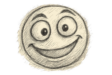 Sketch face exaggerated playful smile vector illustration lines rough uneven drawn doodle