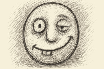 Obraz premium Sketchy doodle asymmetrical face smile shading look oval surreal illustration enhancing vector