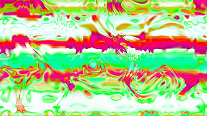Abstract psychedelic glitch waves with neon colors, distorted digital fluid texture and VHS scanline effect