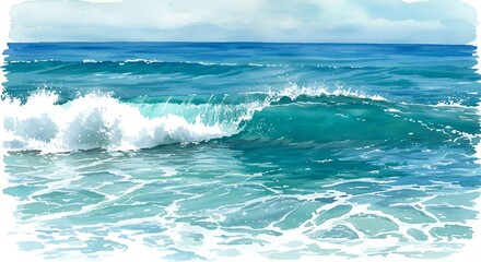 Fototapeta premium Watercolor seascape illustration of ocean waves and clear blue water