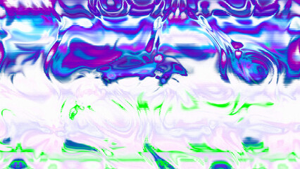 Abstract psychedelic glitch waves with neon colors, distorted digital fluid texture and VHS scanline effect