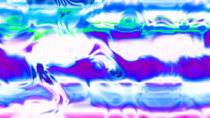 Abstract psychedelic glitch waves with neon colors, distorted digital fluid texture and VHS scanline effect