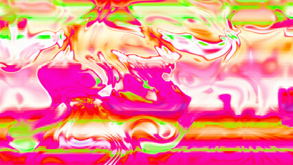 Abstract psychedelic glitch waves with neon colors, distorted digital fluid texture and VHS scanline effect