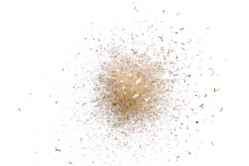 Abstract image of exploding white and gold particles on a transparent background. background removed
